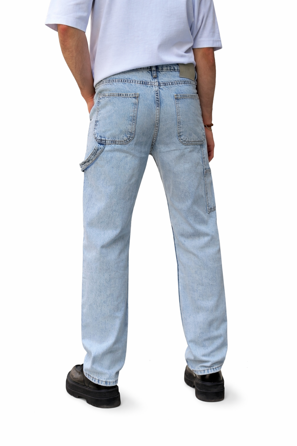 Men's Light Blue Utility Denim Jeans with Carpenter Pocket Details-3134