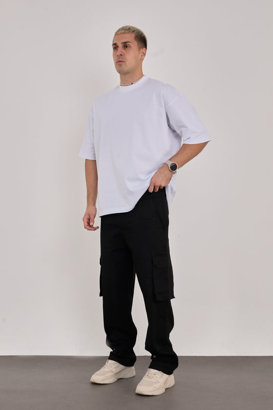 Men’s Black Denim Cargo Pants – 100% Cotton, Relaxed Fit-X-1007