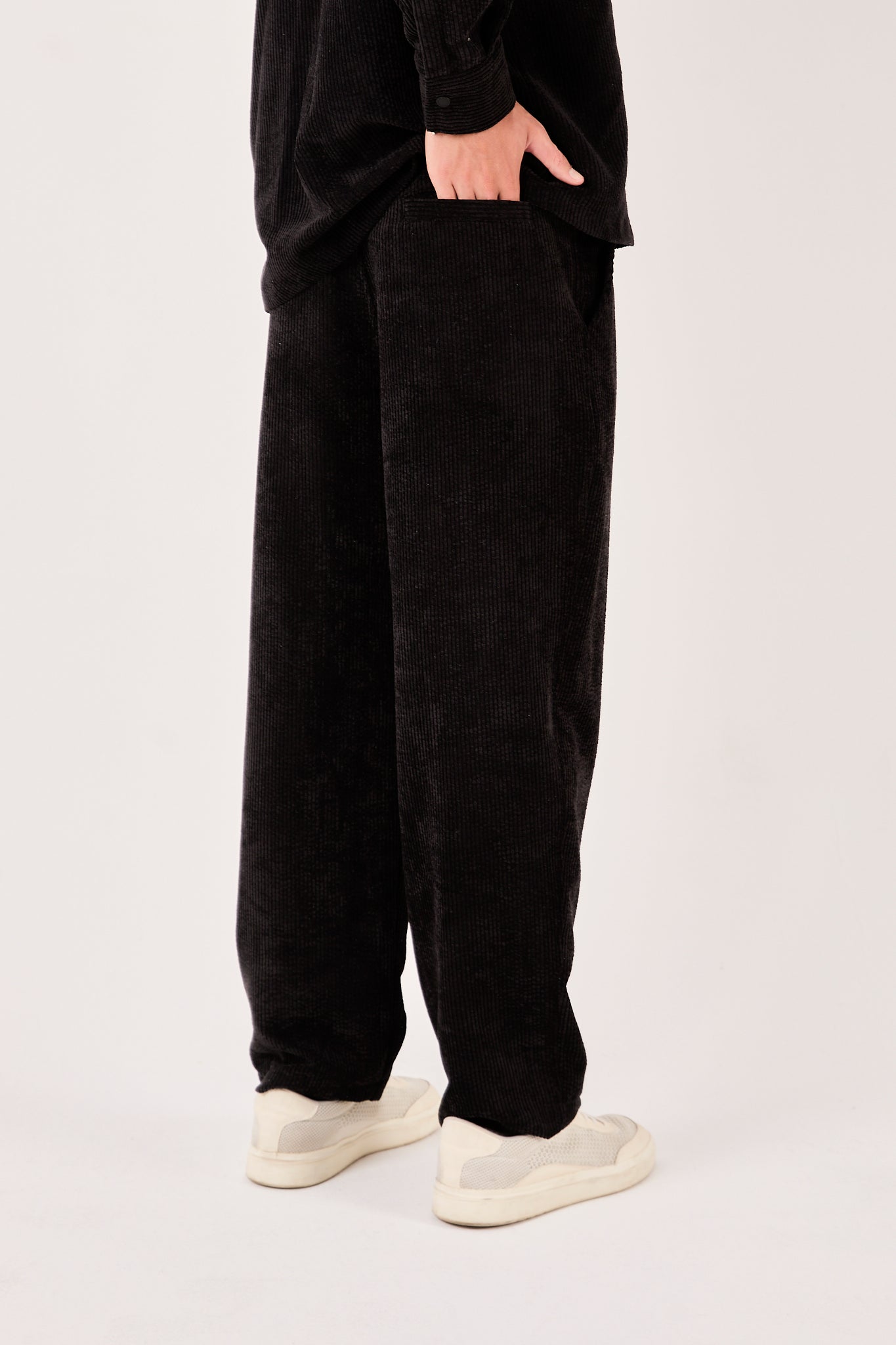 Men’s Black Corduroy Pants – Elastic Waist, Relaxed Fit-X-1004