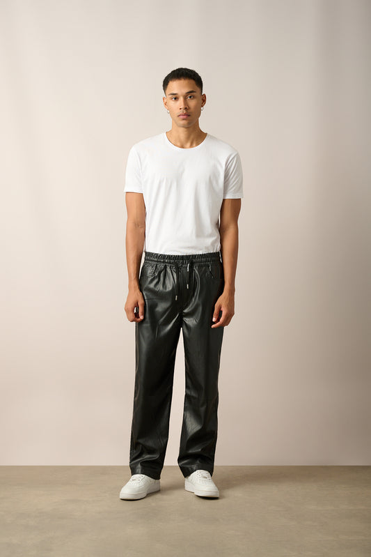 Men's Elastic Waist Vegan Leather Pants, view 2