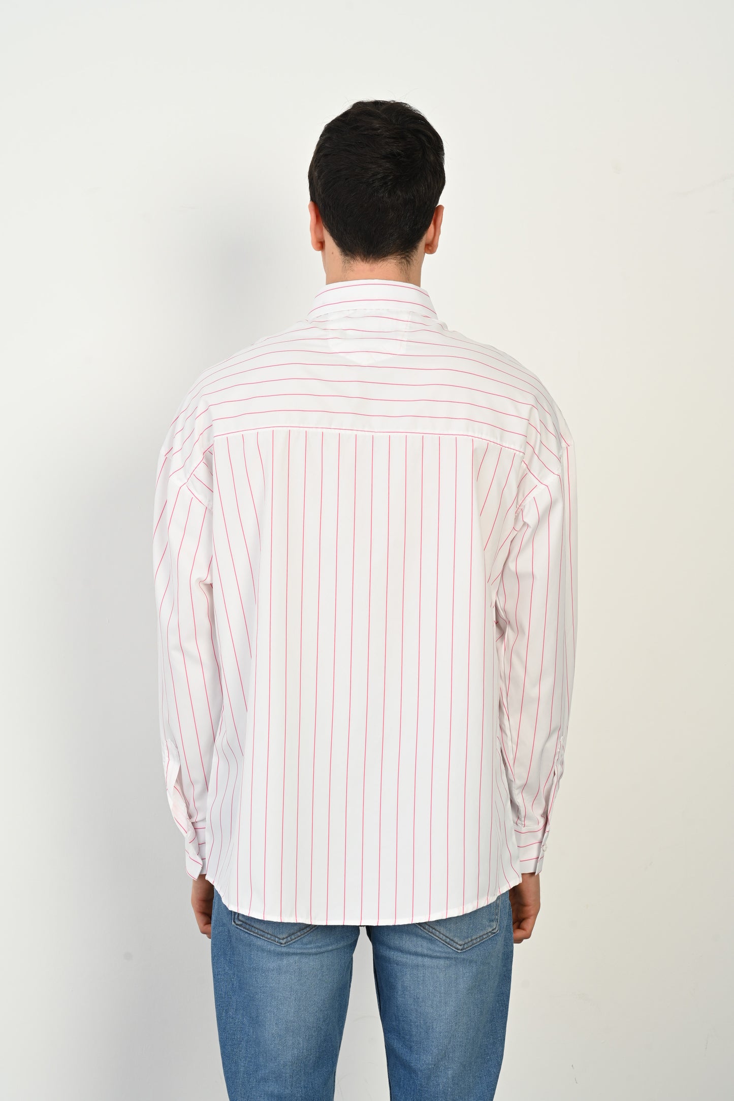 Mandarin Collar Long Sleeve Striped Shirt R-3962