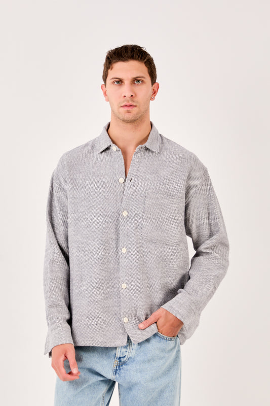 Men’s Long Sleeve Band Collar Shirt with Pocket X-0001