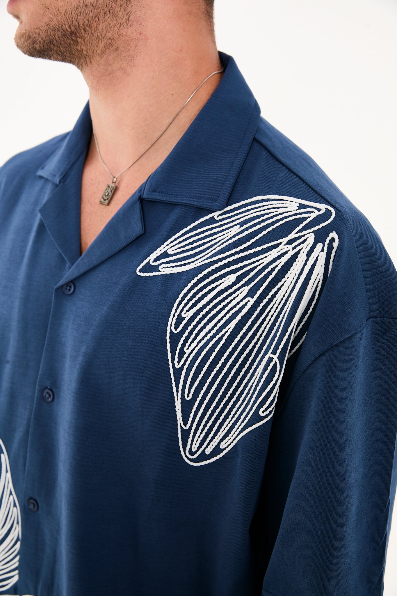 Men’s Cuban Collar Short Sleeve Cotton Shirt with Embroidery – R-6094