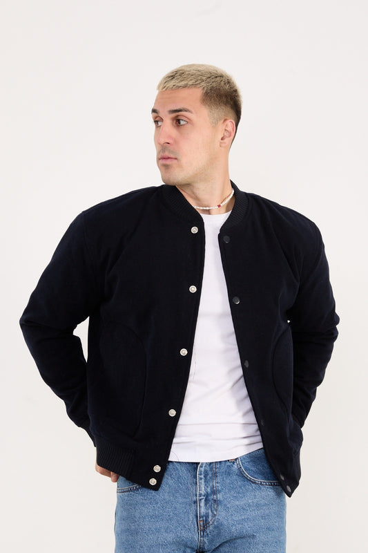 Men’s Quilted Lined Wool Blend Bomber Jacket – Snap Button Closure X-2026