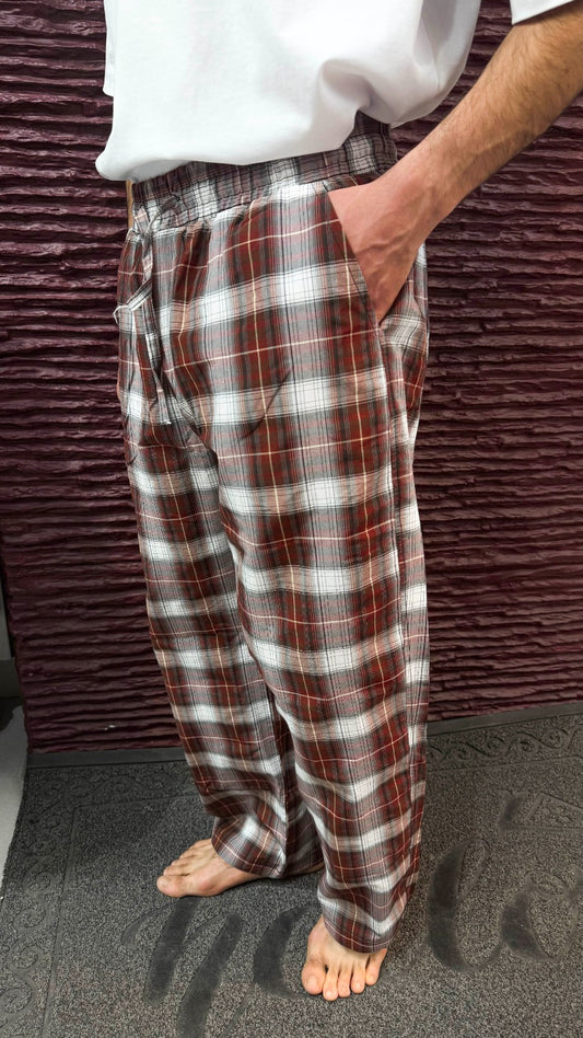 Unisex Plaid Pants – Elastic Waist Relaxed Fit Everyday Wear-R-4446