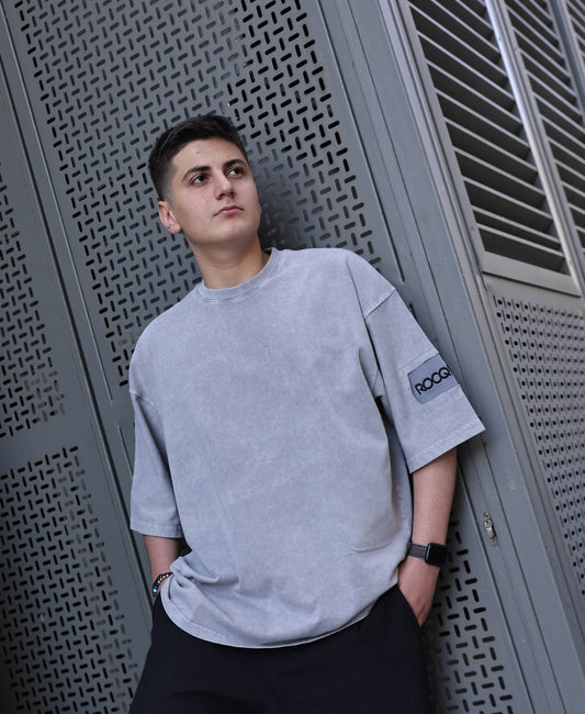 Washed Cotton T-Shirt with Sleeve Embroidery – Men’s Premium Casual Tee R-5865