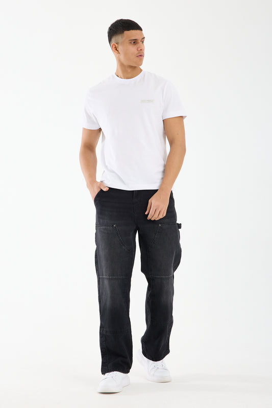 Washed Black Wide Leg Denim Jeans for Men T-335