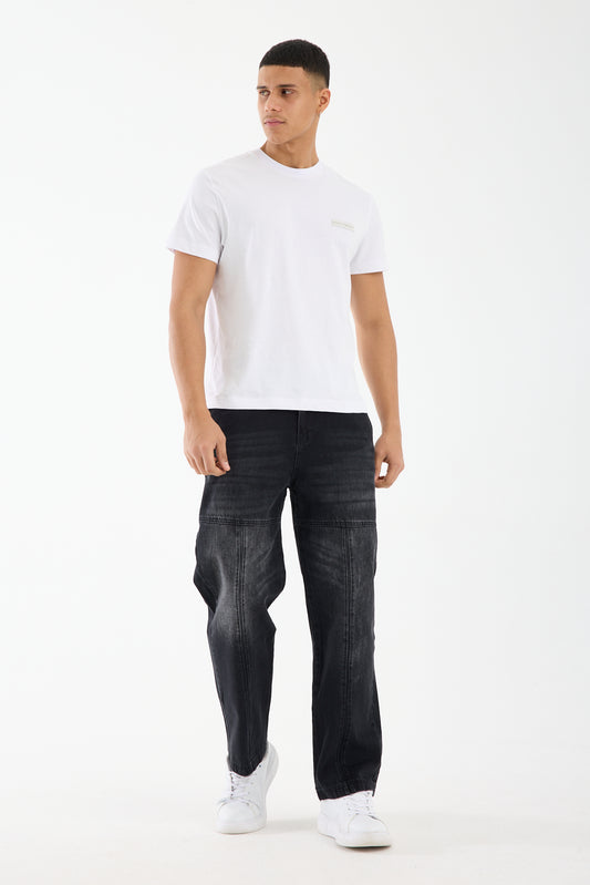 Washed Black Wide Leg Carpenter Jeans for Men T-338