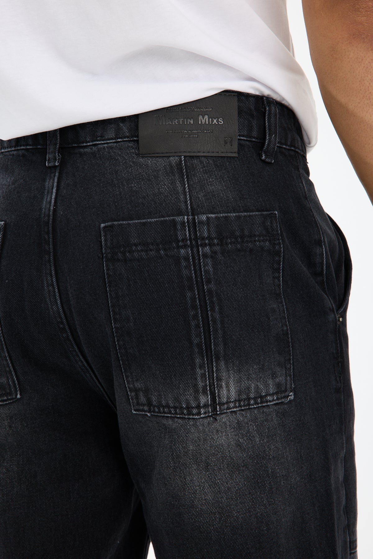 Washed Black Wide Leg Carpenter Jeans for Men T-338