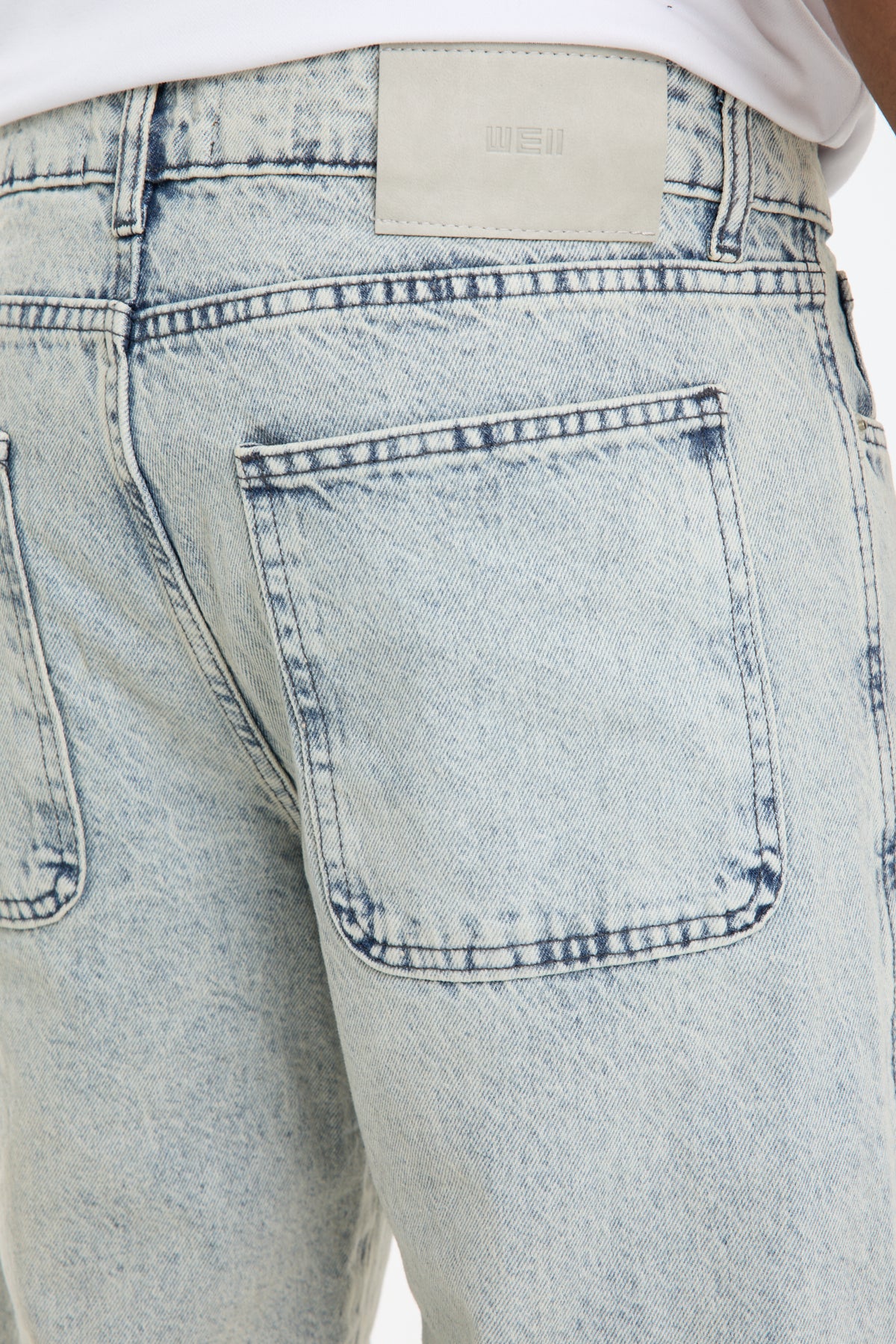 Men’s Washed Blue Panelled Jeans – Relaxed Fit Streetwear | T-3141