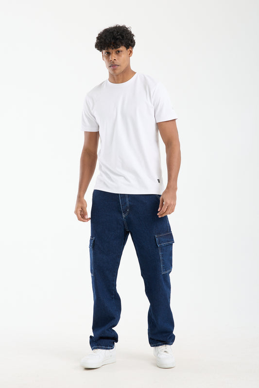 Men’s Dark Blue Cargo Denim Jeans-T-2225