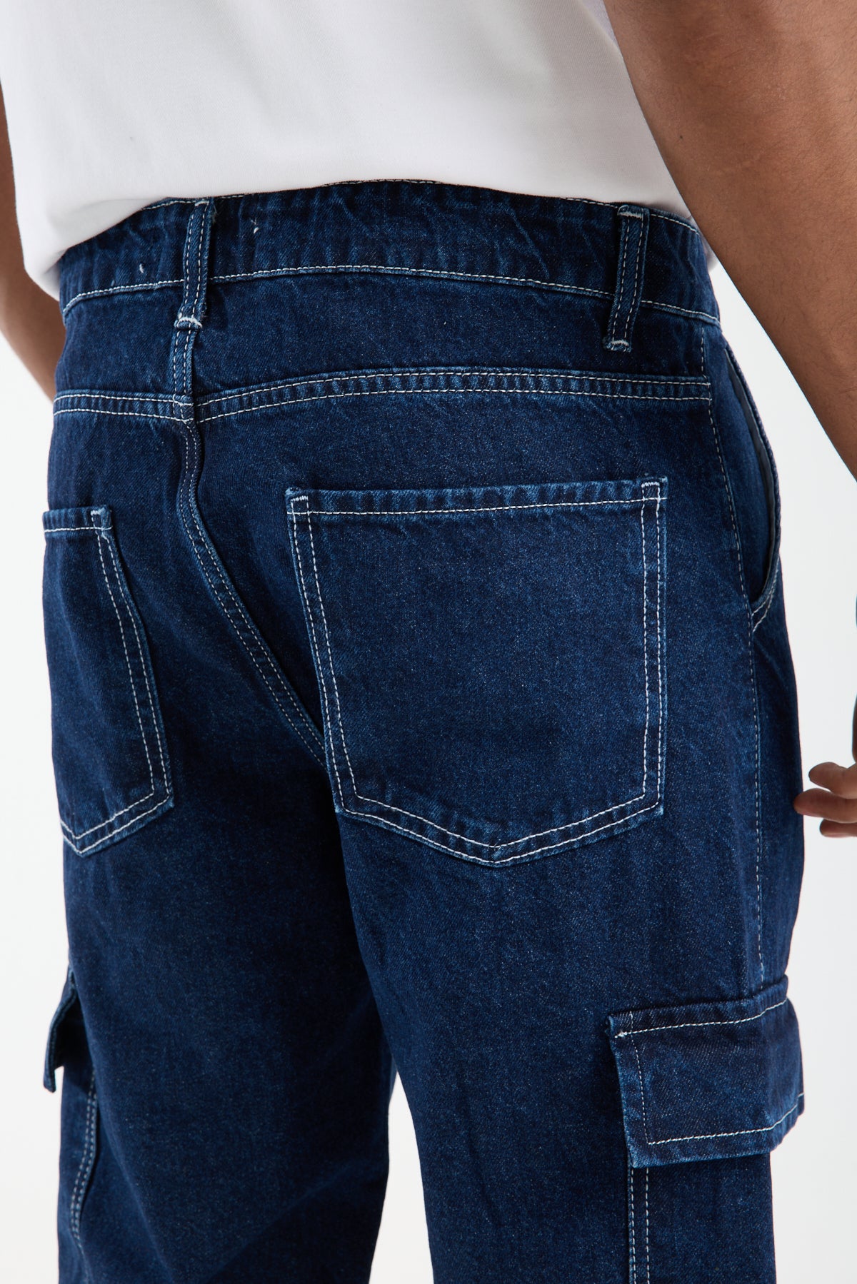 Men’s Dark Blue Cargo Denim Jeans-T-2225