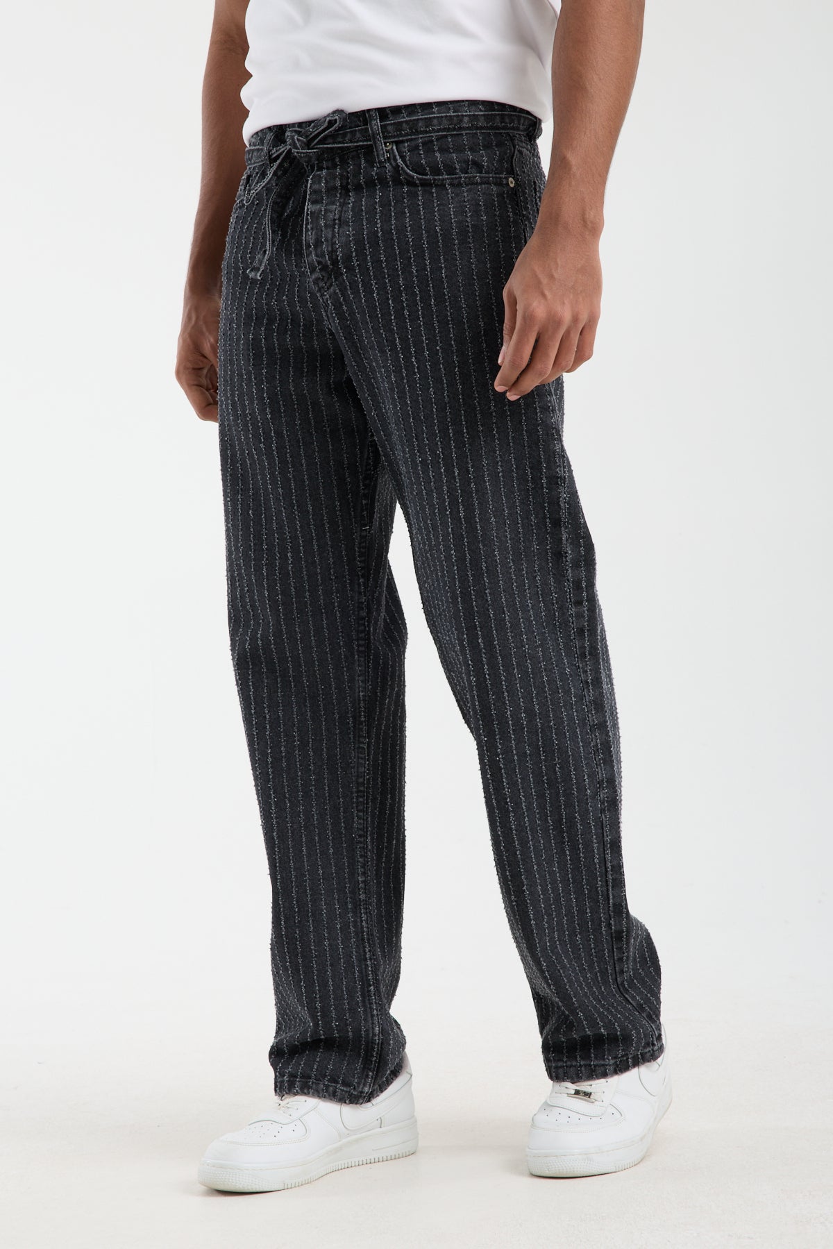 Men’s Striped Black Denim Jeans-T-3164-1