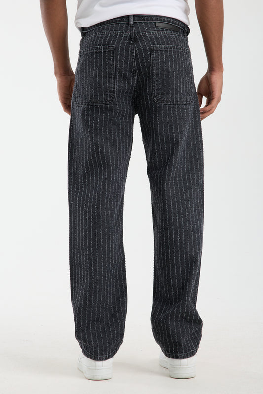 Men’s Striped Black Denim Jeans-T-3164-1