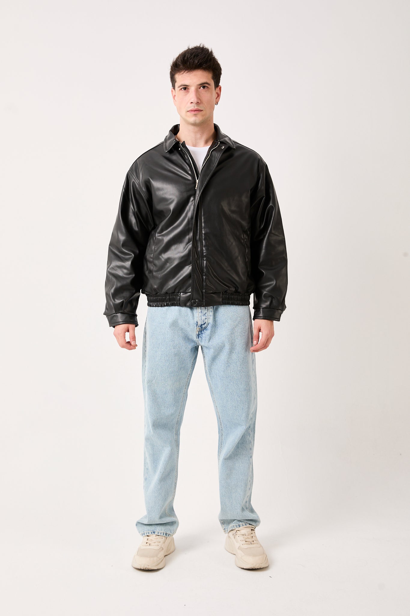 Men's Black Faux Leather Jacket-X-5770