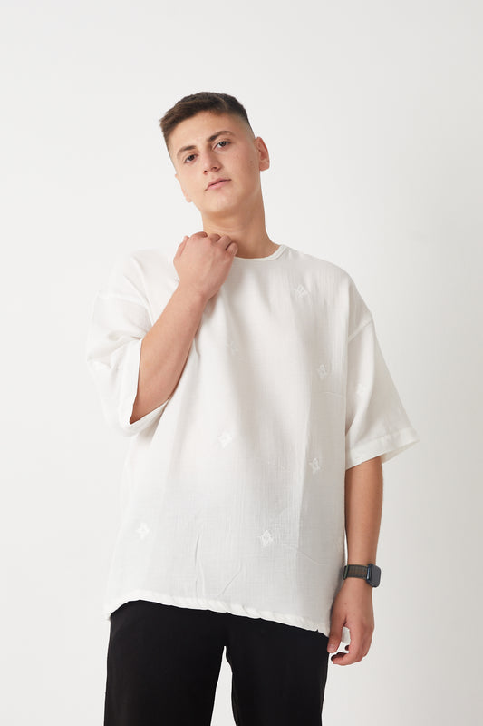Oversized Muslin T-Shirt with Embroidery R-5871