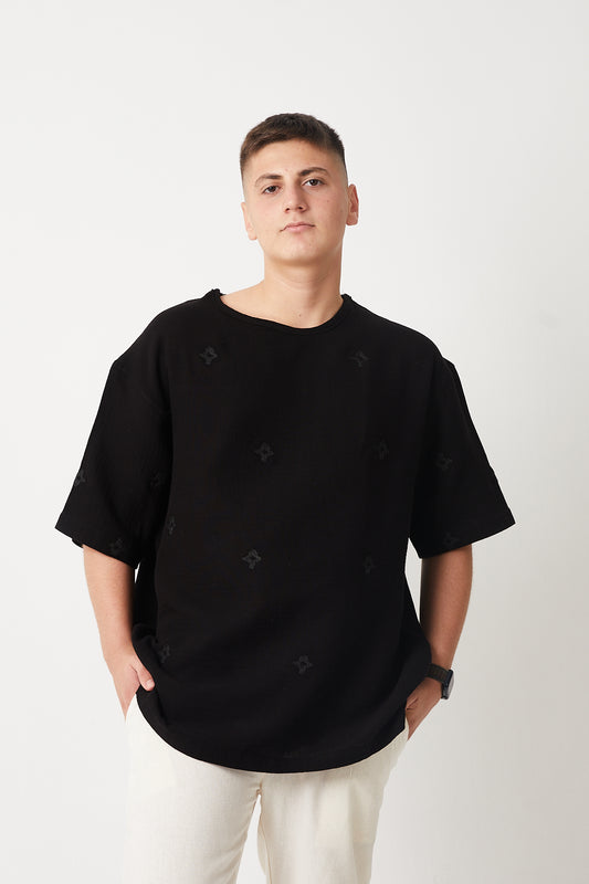 Oversized Muslin T-Shirt with Embroidery R-5871