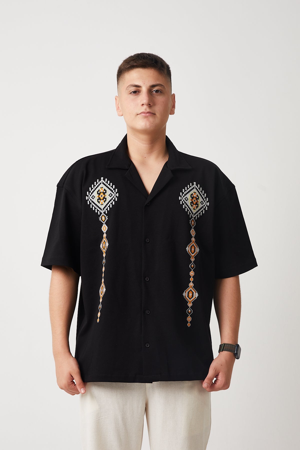 Camp Collar Embroidered Suprem Shirt R-6095