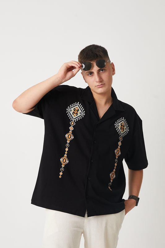 Camp Collar Embroidered Suprem Shirt R-6095