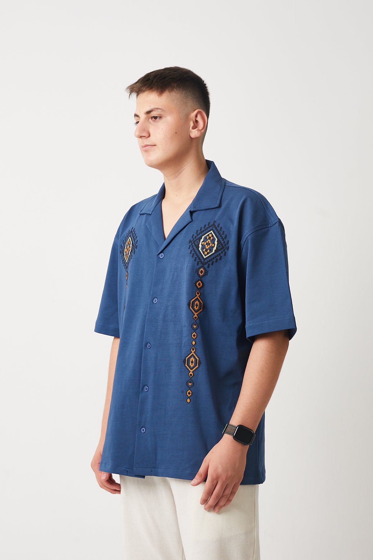 Camp Collar Embroidered Suprem Shirt R-6095
