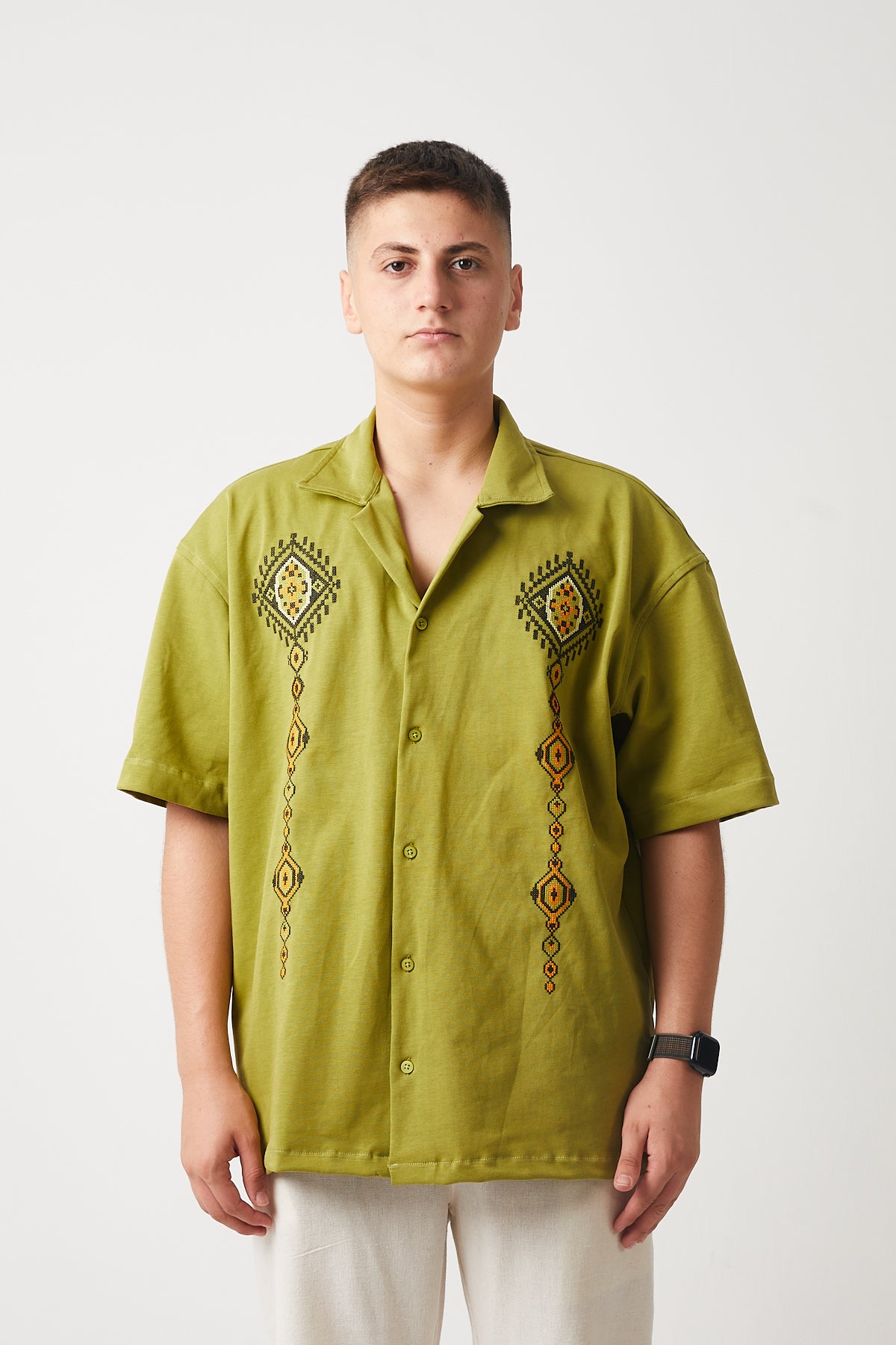 Camp Collar Embroidered Suprem Shirt R-6095