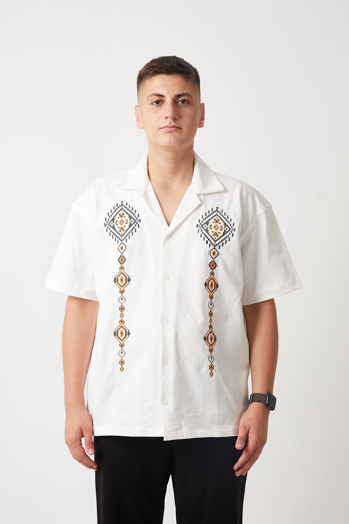 Camp Collar Embroidered Suprem Shirt R-6095