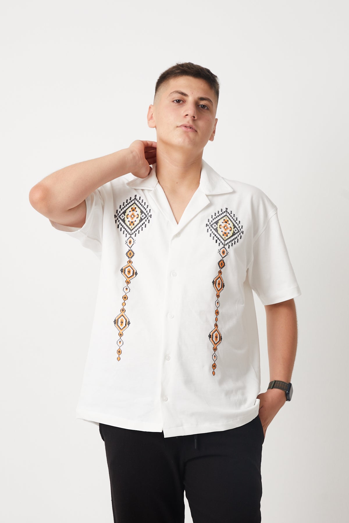 Camp Collar Embroidered Suprem Shirt R-6095