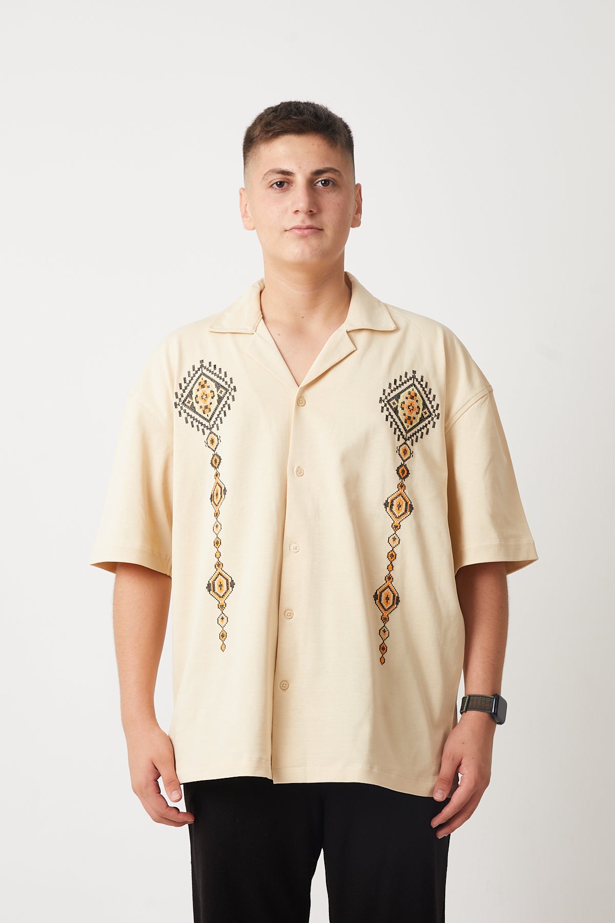 Camp Collar Embroidered Suprem Shirt R-6095