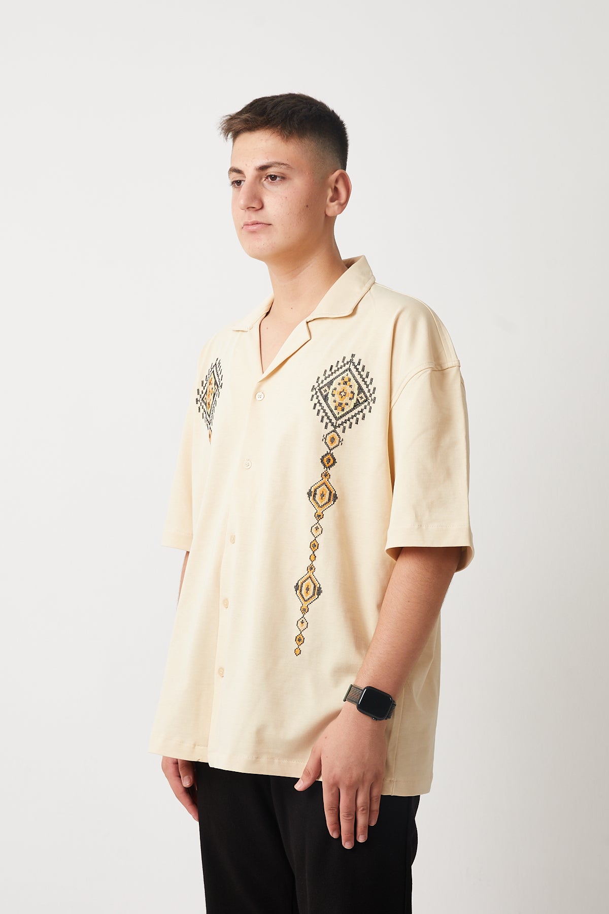 Camp Collar Embroidered Suprem Shirt R-6095