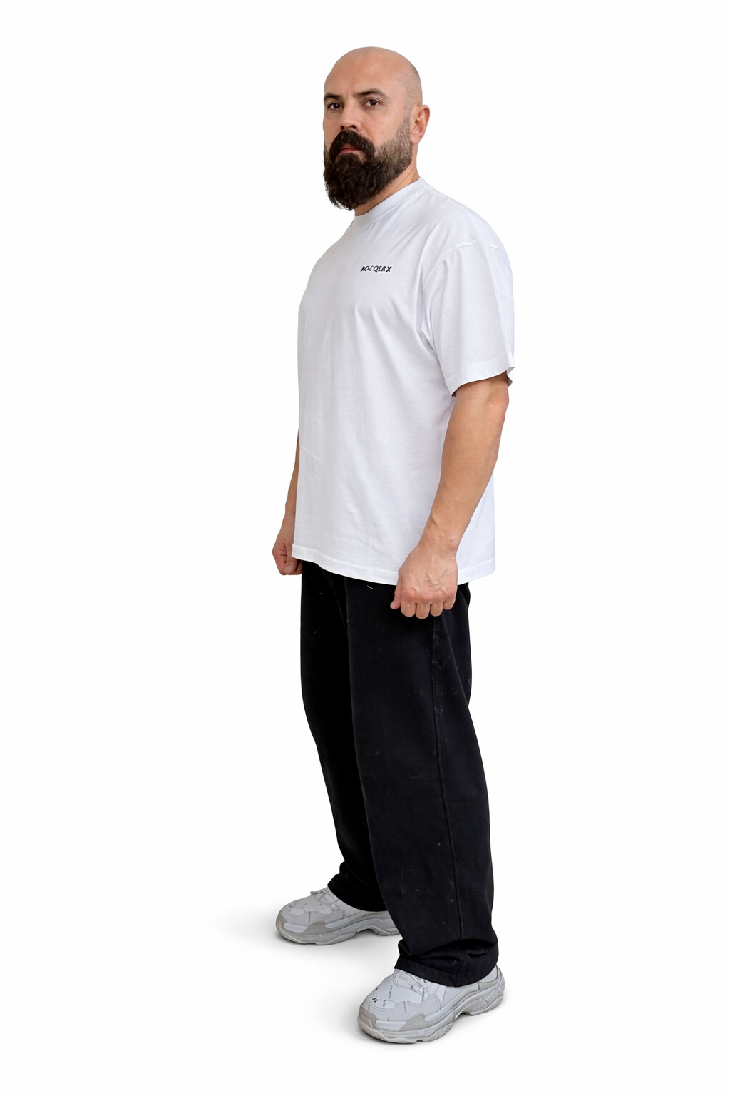 Men’s White Oversized T-Shirt – Embroidered Logo, 100% Cotton-X-4010
