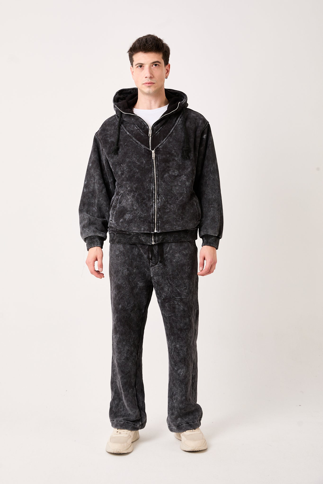 Men's Double-Zip Lined Washed Brushed Fleece Jacket-X-4003
