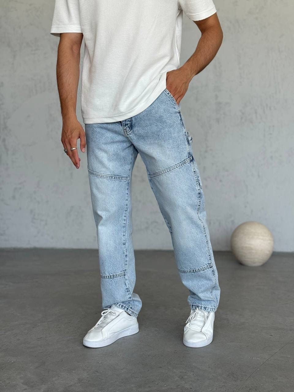 Men’s Light Blue Jeans – Relaxed Fit Cargo Style Casual Denim Trousers-T-2949-4