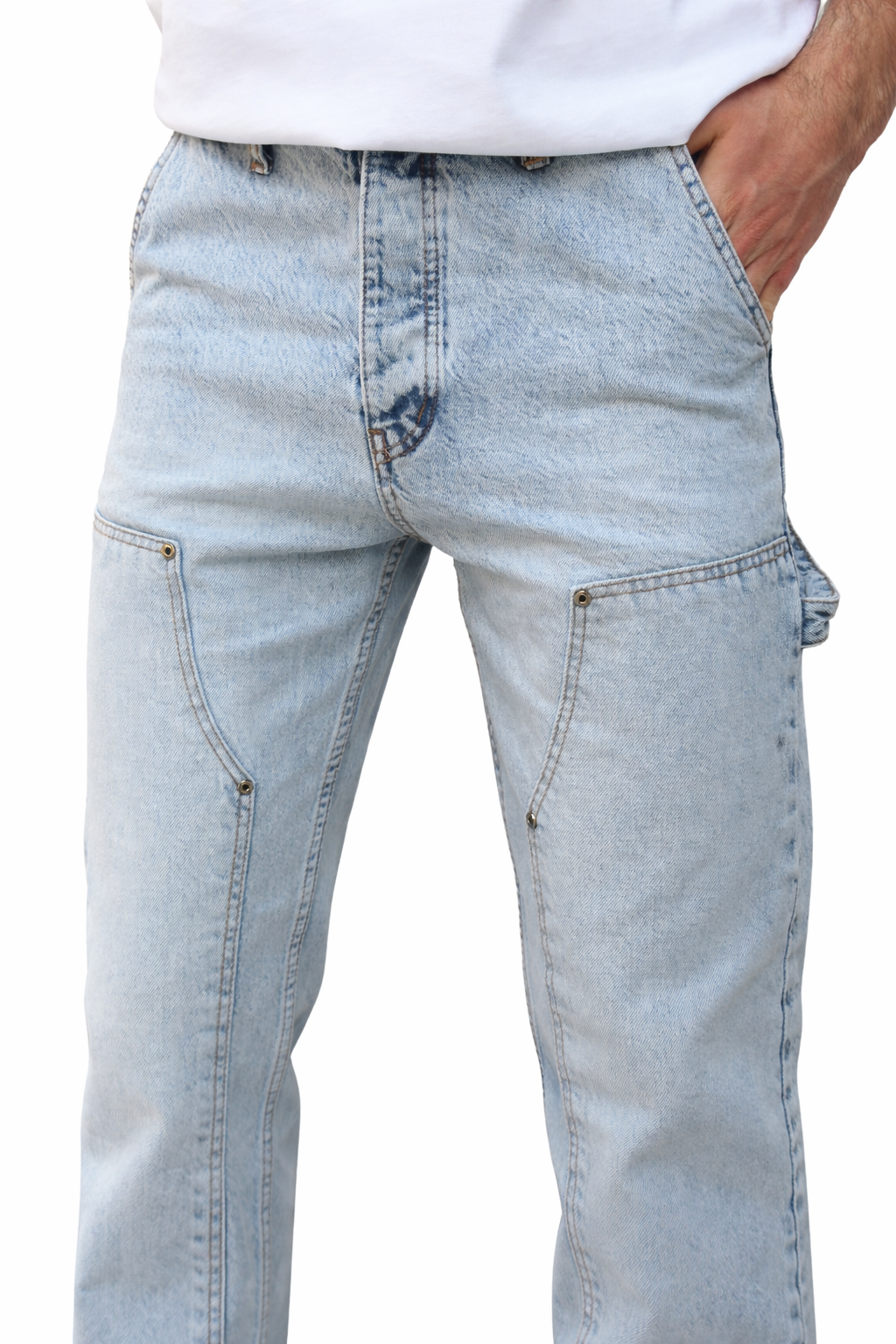 Men's Light Blue Utility Denim Jeans with Carpenter Pocket Details-3134