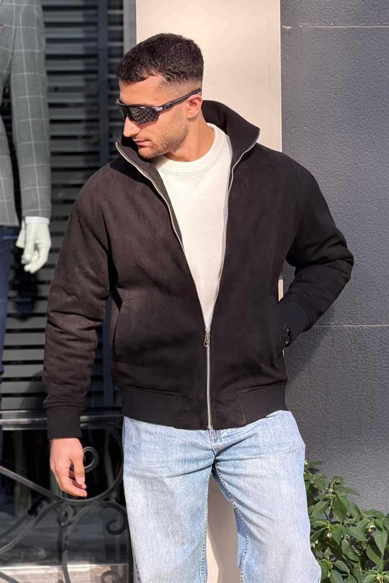 Men’s Soft Suede Zip-Up Bomber Jacket – X2021