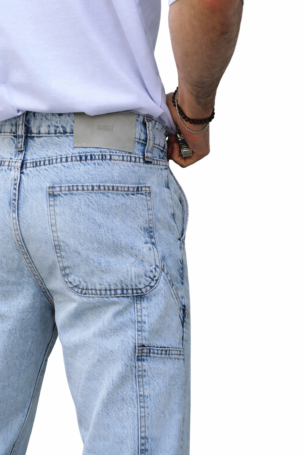 Men's Light Blue Utility Denim Jeans with Carpenter Pocket Details-3134