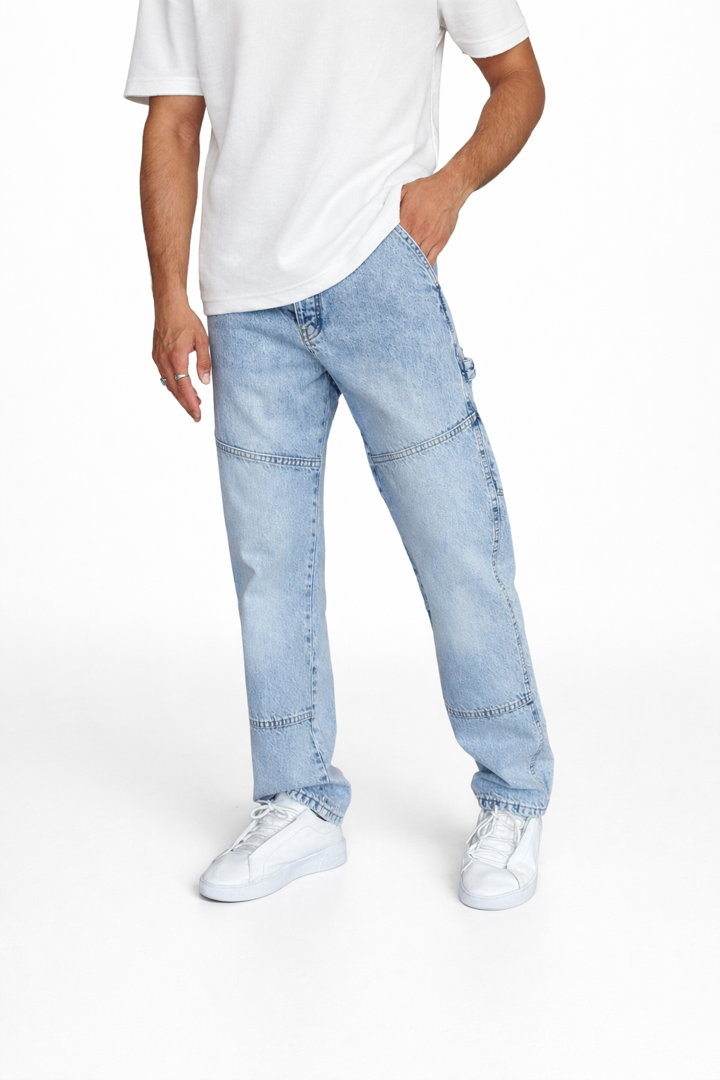 Men’s Light Blue Jeans – Relaxed Fit Cargo Style Casual Denim Trousers-T-2949-4