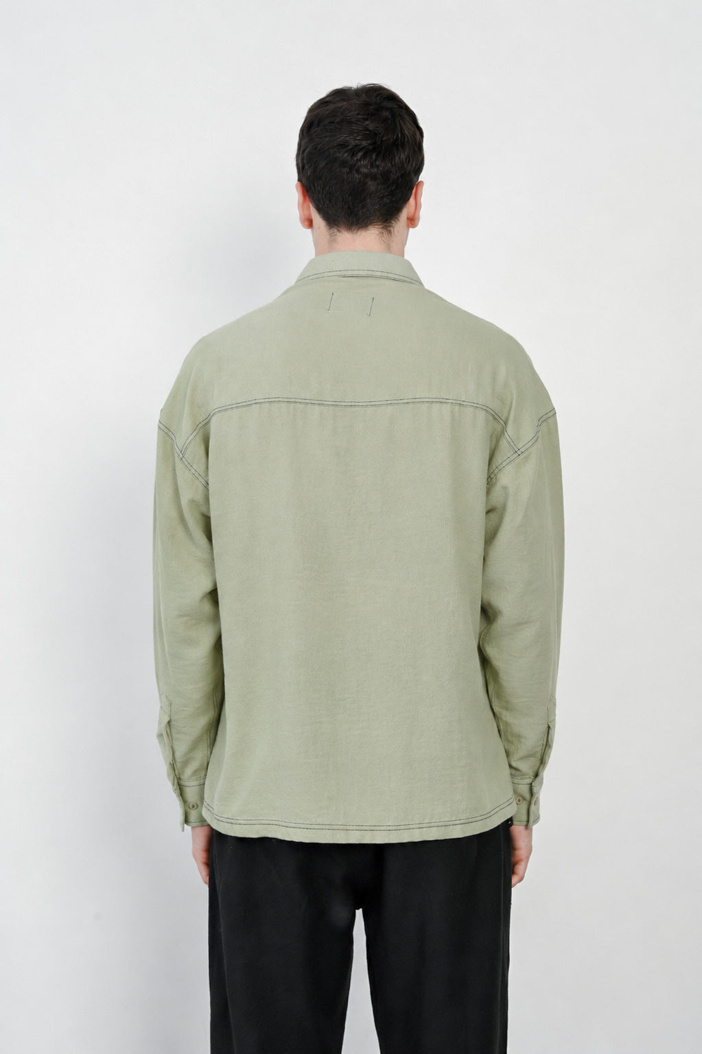 Dual-Pocket Long-Sleeve Stand Collar Shirt R-3965