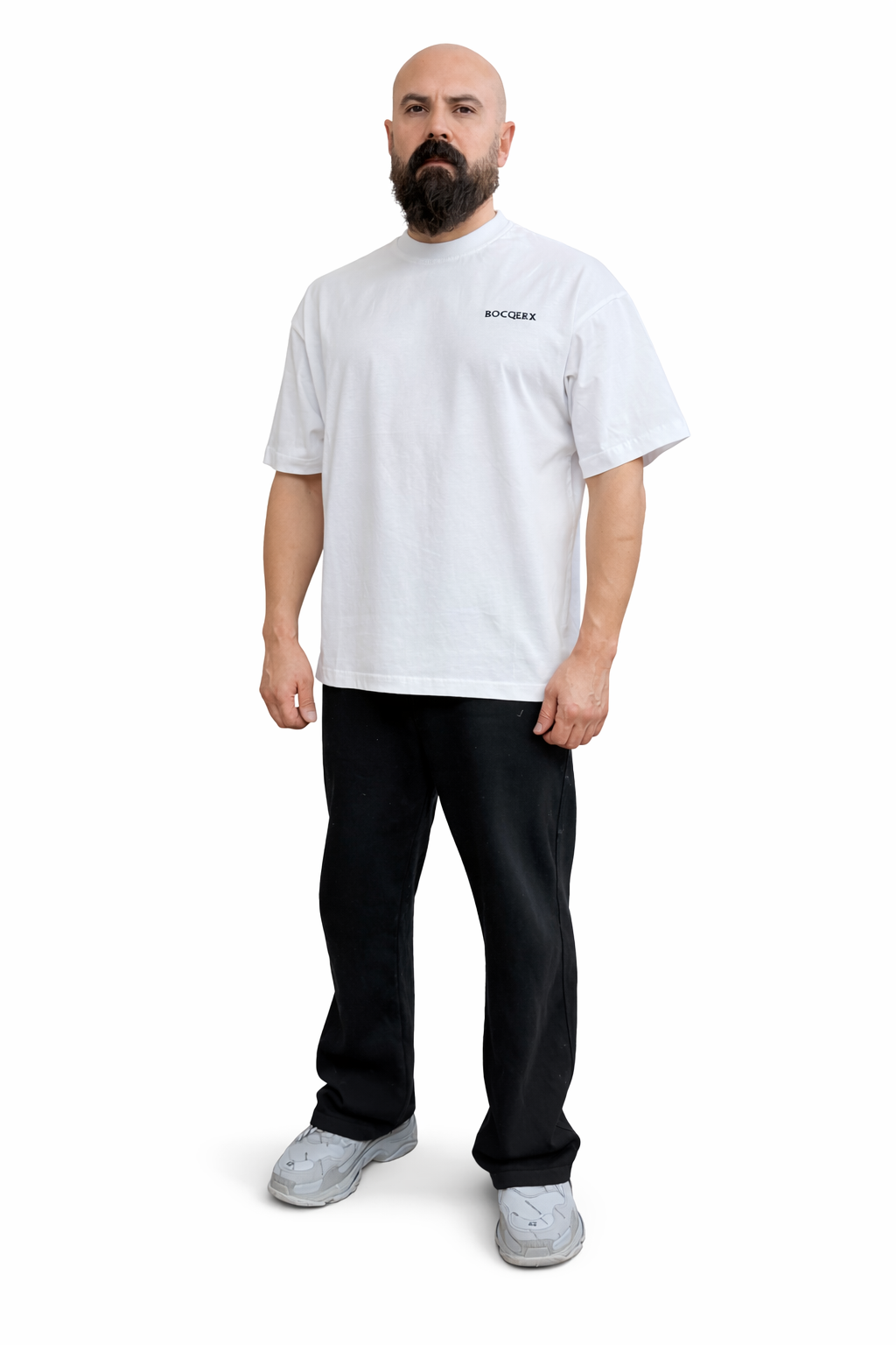 Men’s White Oversized T-Shirt – Embroidered Logo, 100% Cotton-X-4010