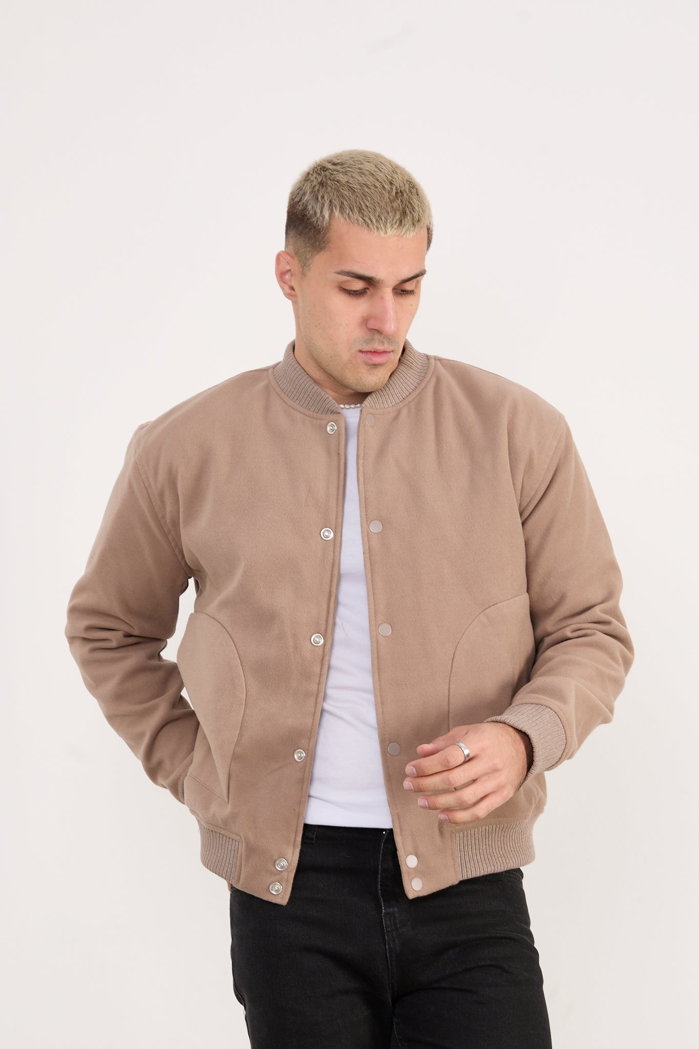 Men’s Quilted Lined Wool Blend Bomber Jacket – Snap Button Closure X-2026