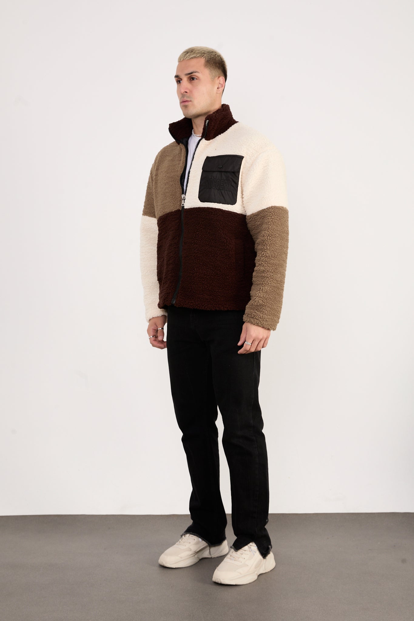 Men’s Colorblock Sherpa Fleece Jacket – Full Zip, Soft Plush | X-2041