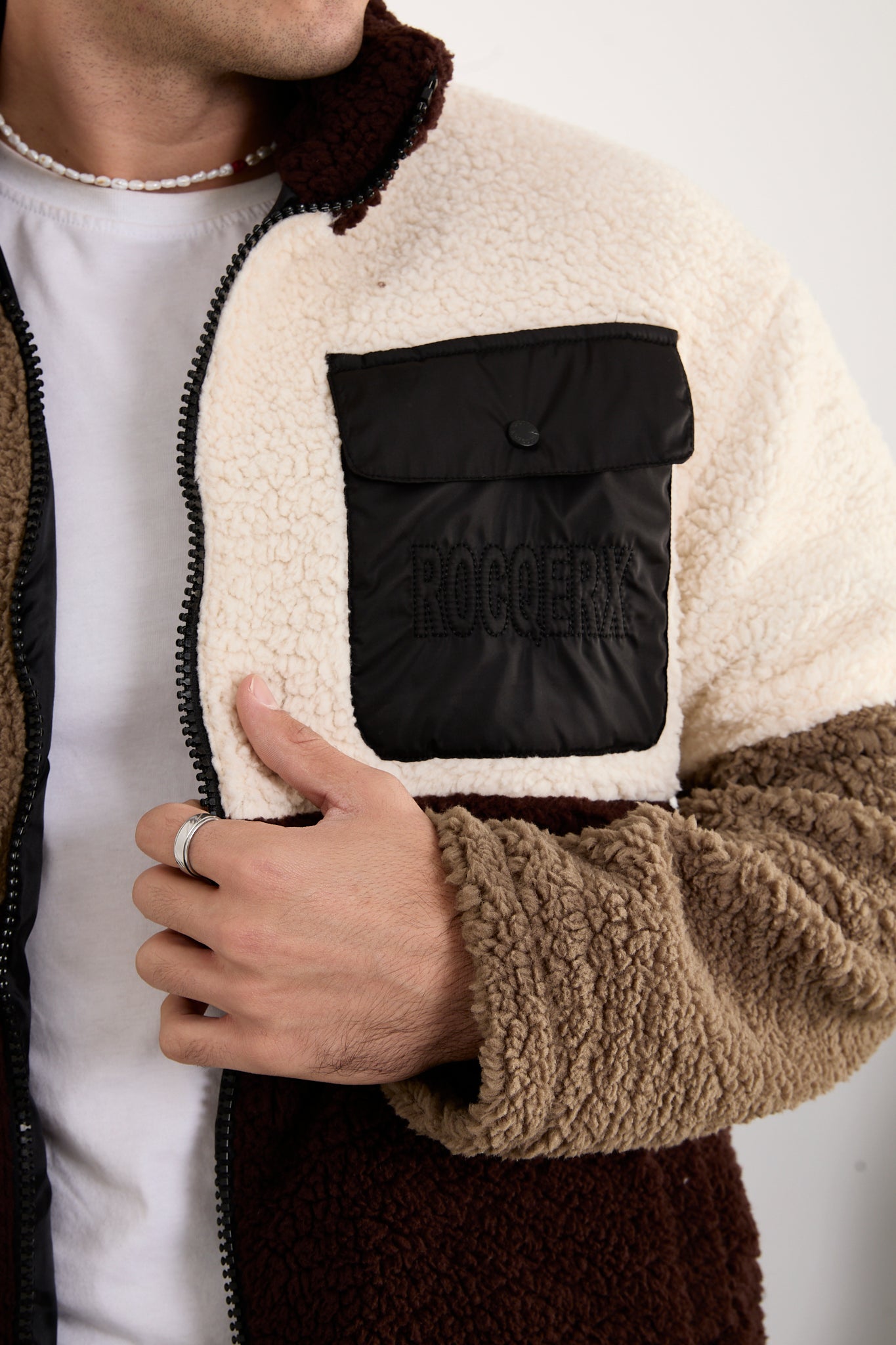 Men’s Colorblock Sherpa Fleece Jacket – Full Zip, Soft Plush | X-2041