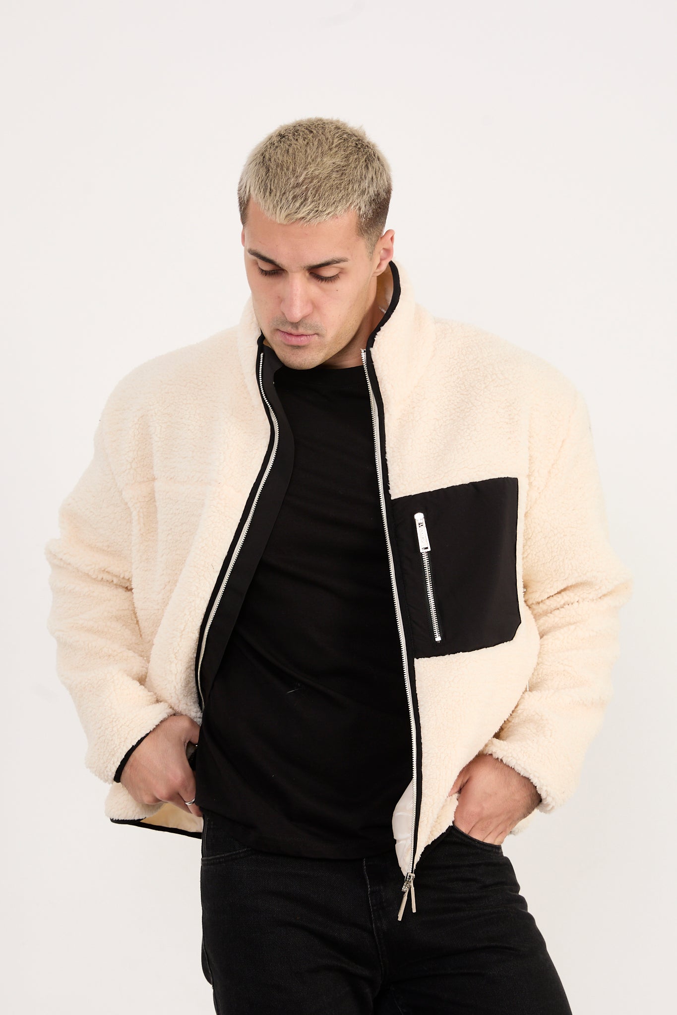 Men’s Zip-Up High Neck Jacket – Contrast Pocket-X-2043