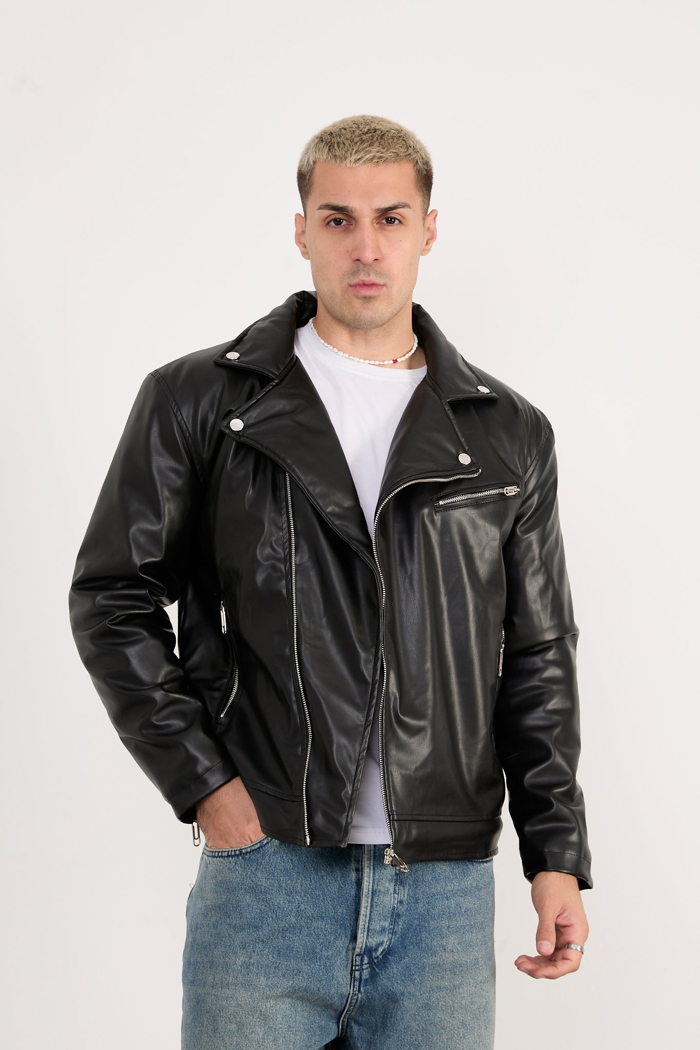 Men’s Faux Leather Biker Jacket – Classic Moto Style X-2028