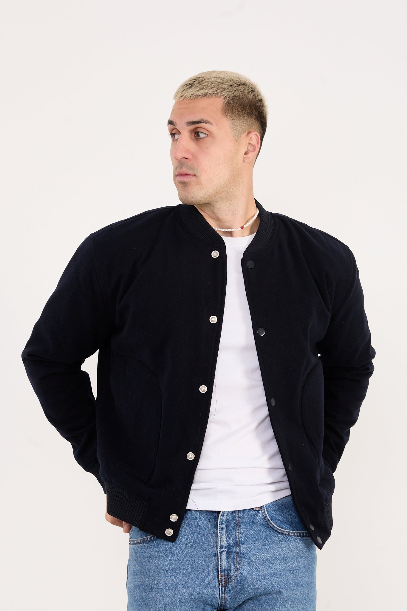 Men’s Quilted Lined Wool Blend Bomber Jacket – Snap Button Closure X-2026