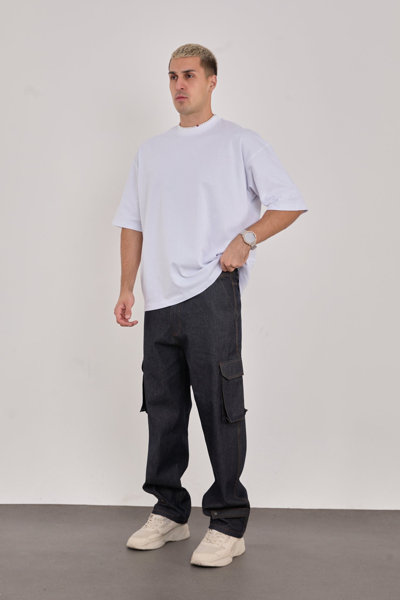 Men’s Blue Denim Cargo Pants – 100% Cotton, Relaxed Fit-X-1007