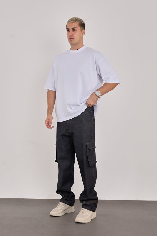 Men’s Blue Denim Cargo Pants – 100% Cotton, Relaxed Fit-X-1007