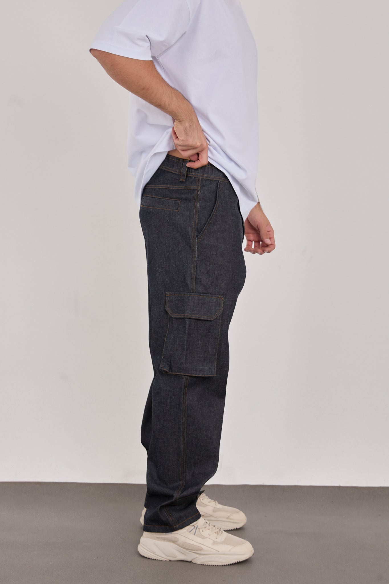 Men’s Blue Denim Cargo Pants – 100% Cotton, Relaxed Fit-X-1007