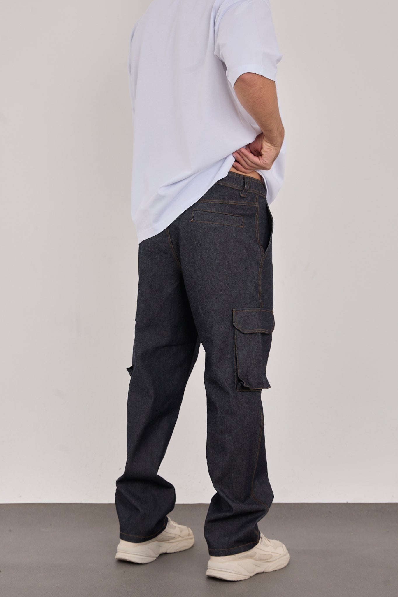 Men’s Blue Denim Cargo Pants – 100% Cotton, Relaxed Fit-X-1007