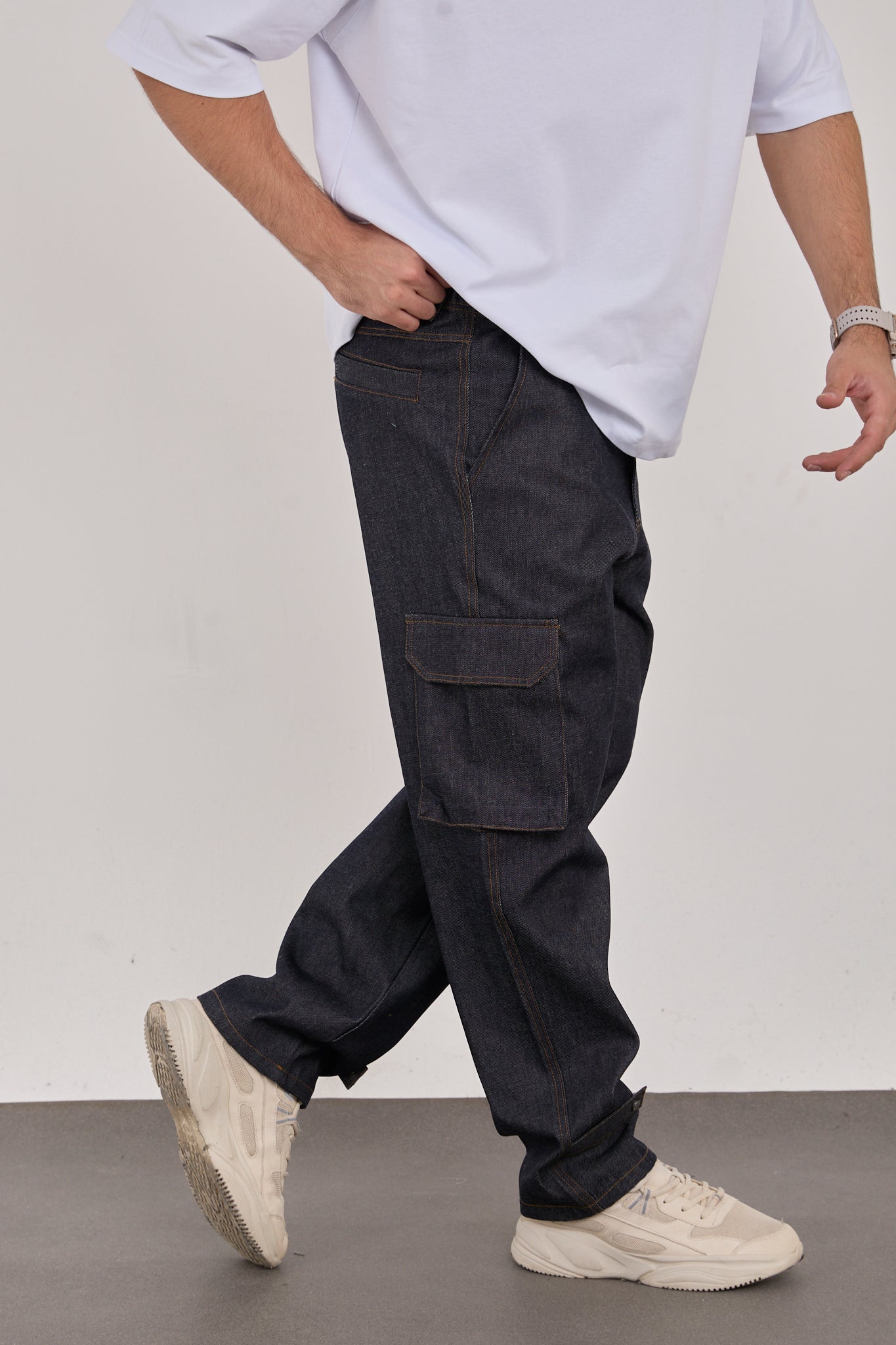 Men’s Blue Denim Cargo Pants – 100% Cotton, Relaxed Fit-X-1007