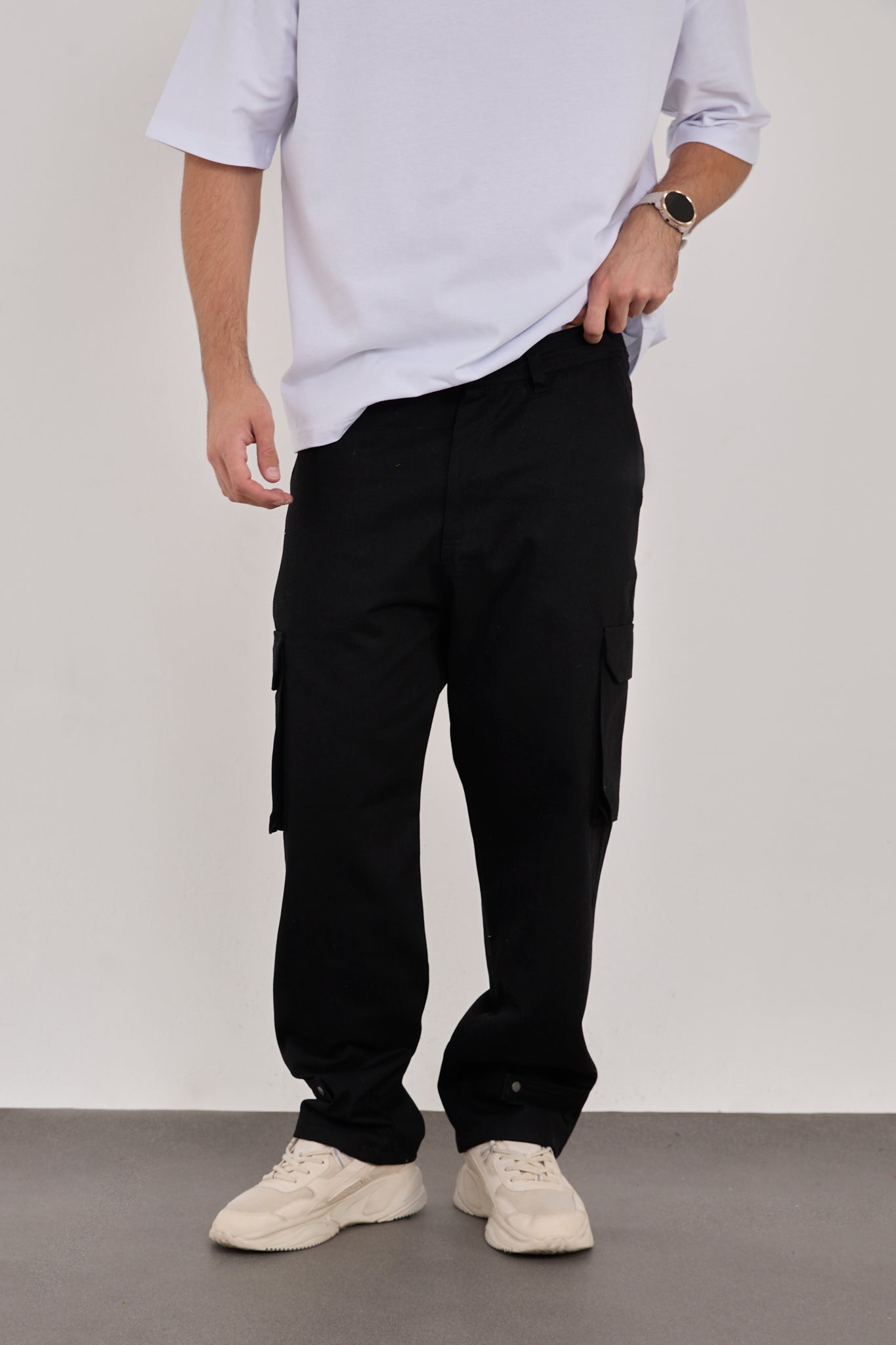 Men’s Black Denim Cargo Pants – 100% Cotton, Relaxed Fit-X-1007